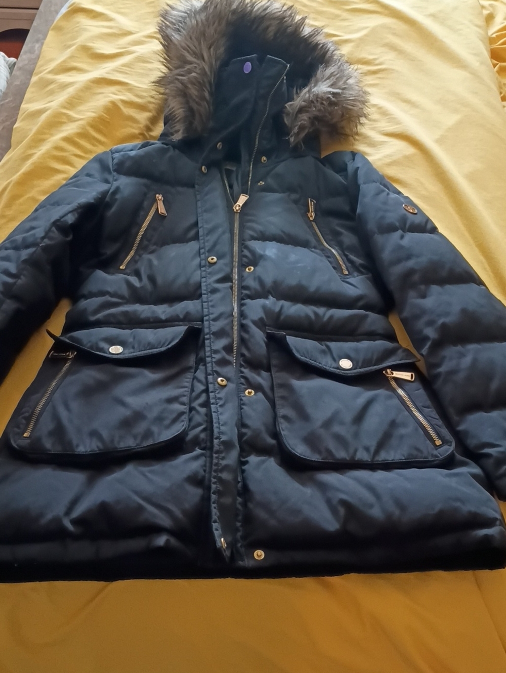 Michael Black Hooded Faux-Fur Trim Puffer Jacket